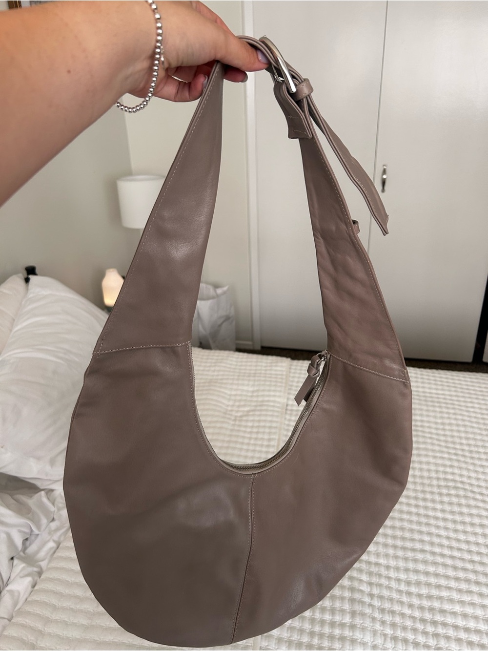 Mango Crescent Hobo Bag in Taupe